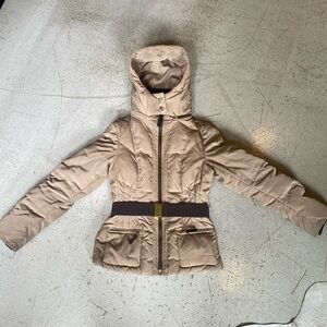 Zara Down Jacket Detachable Hood Beige Gold Brown